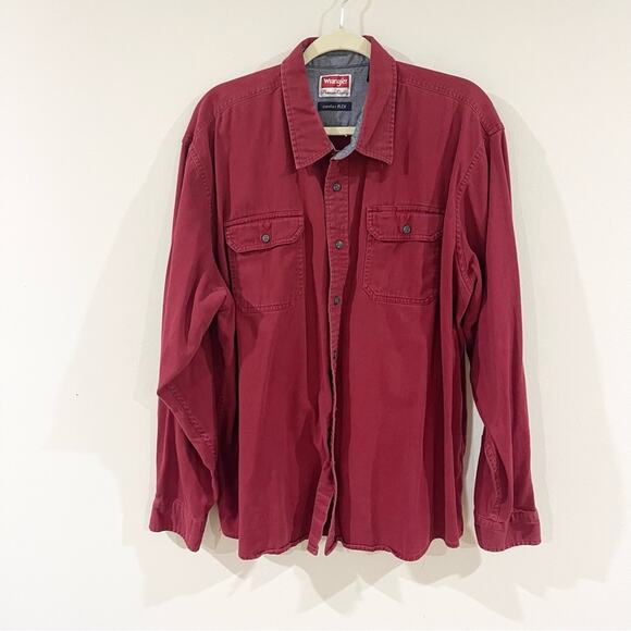 Wrangler comfort flex button front casual shirt men’s size 2XL burgundy - Picture 1 of 7